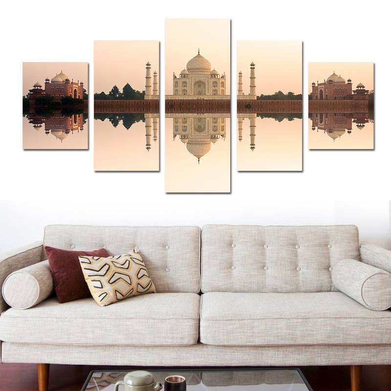 5pcs/set Unframed India Taj Mahal Landscape Painting HD Print On Canvas Wall Art Painting For Living Room Decor