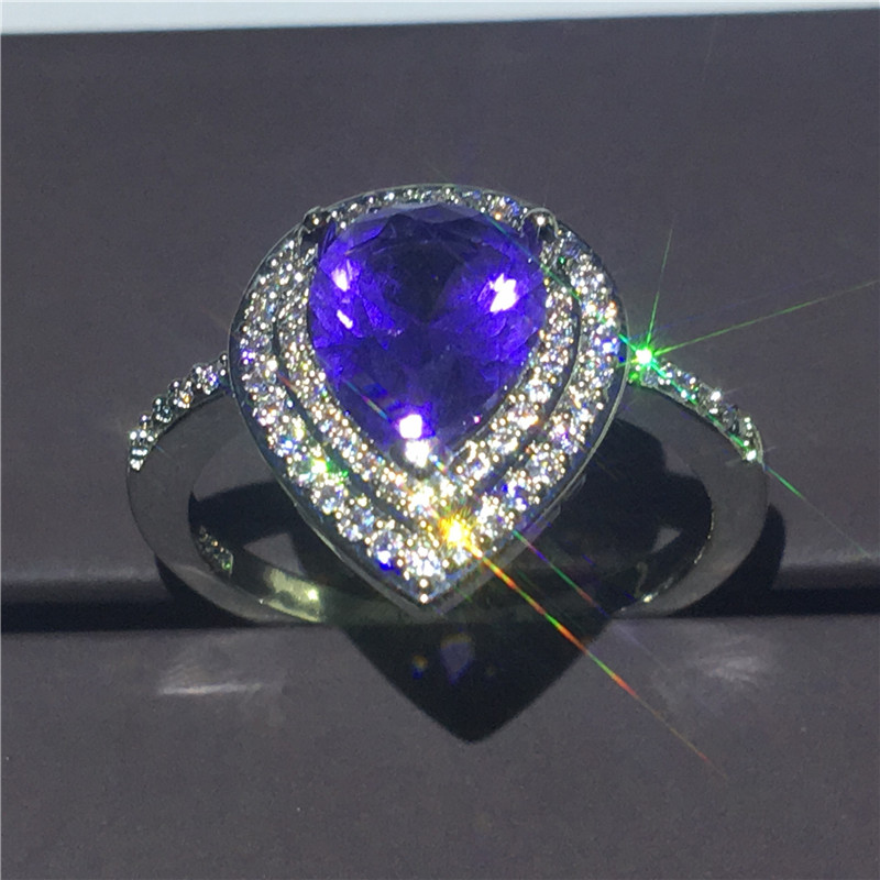 Vecalon Birthstone ring 925 Sterling Silver Water Drop 5A Cz wedding band rings For women Bridal Party Finger Jewelry Gift