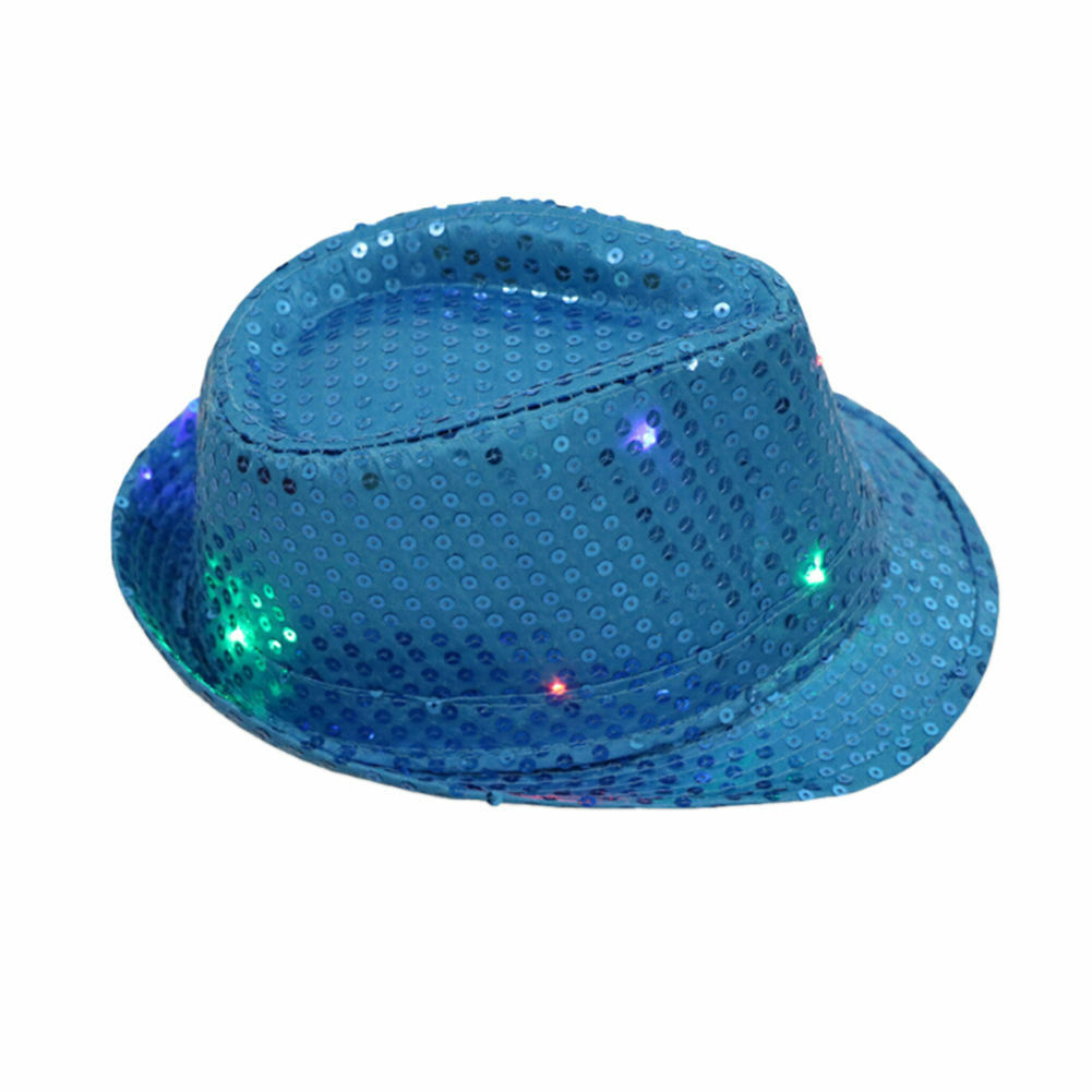 Party Hats Mens Hot Flashing Light Up Led Fedora Trilby Sequin Fancy Dress Dance Party Hat for Stage Wear