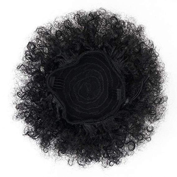 100 Human Short Afro Ponytails for Black Hair African American Curly Pony Tail Hair Pieces(1B)