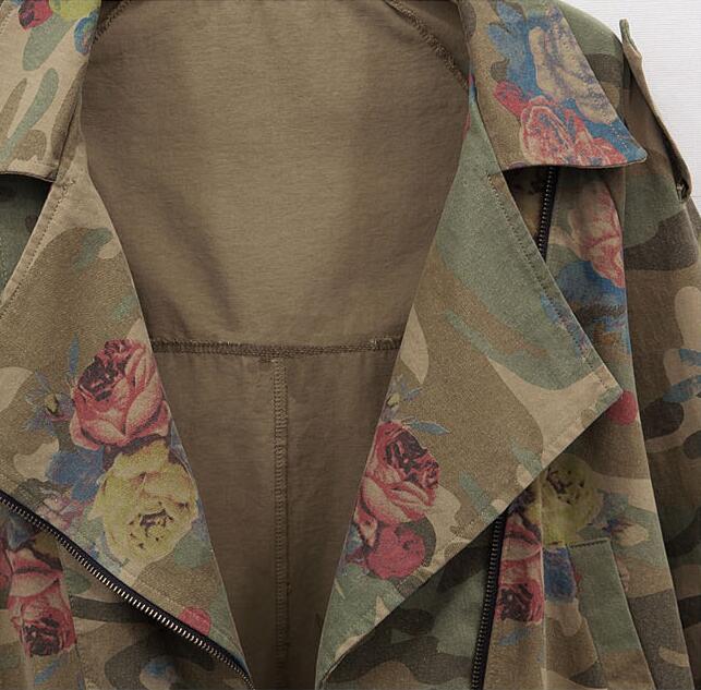 Wholesale-Women Jackets Autumn Winter Army Green Camouflage Jackets Floral Printed Zipper Jeans Coats For Woman Denim Cardigans