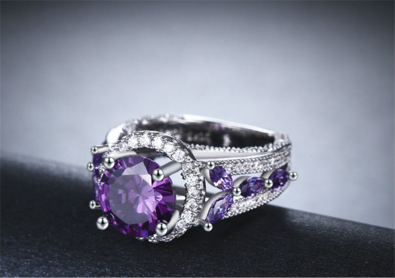 Vecalon Hollow Flower ring 925 Sterling silver Filled Round 2ct 5A Purple Cz Party wedding band rings For women men Jewelry