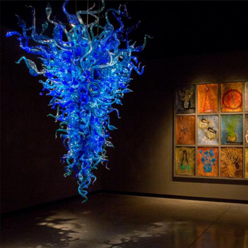 Lampes Grands Lustres De Murano Bleus Lumières Moderne En Gros LED Lampe De Lustre En Cristal De Verre Soufflé À La Main