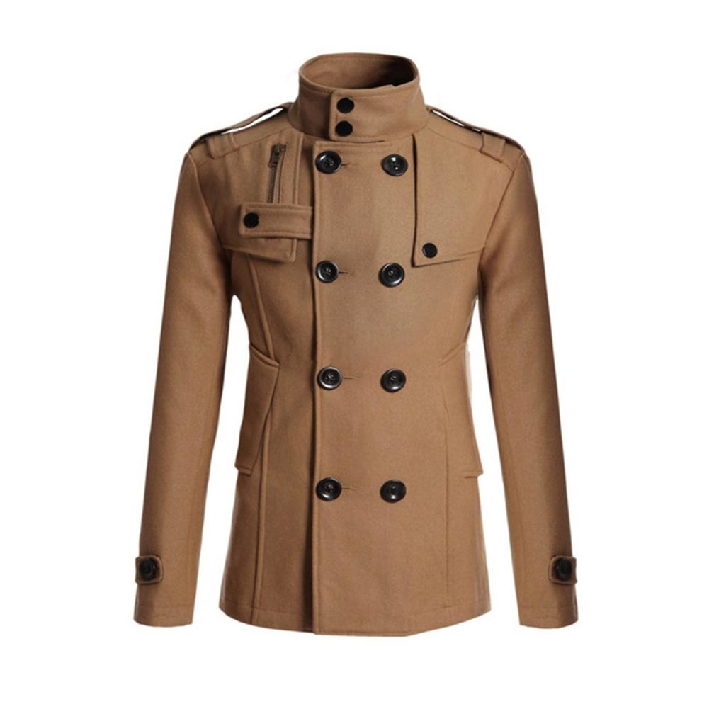 2018 NEW Men Winter Warm Trench Woolen Coat Slim Fit Casual Reefer Jackets Solid Stand Collar Double Breasted Peacoat parka S191019