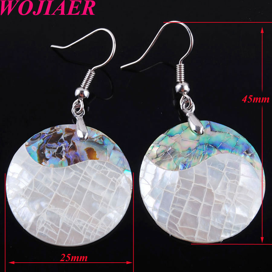 WOJIAER Vintage Double Color Oval Dangle Earrings Set For Women Girl Natural Abalone Shell Beads Drop Ear Jewelry BV905