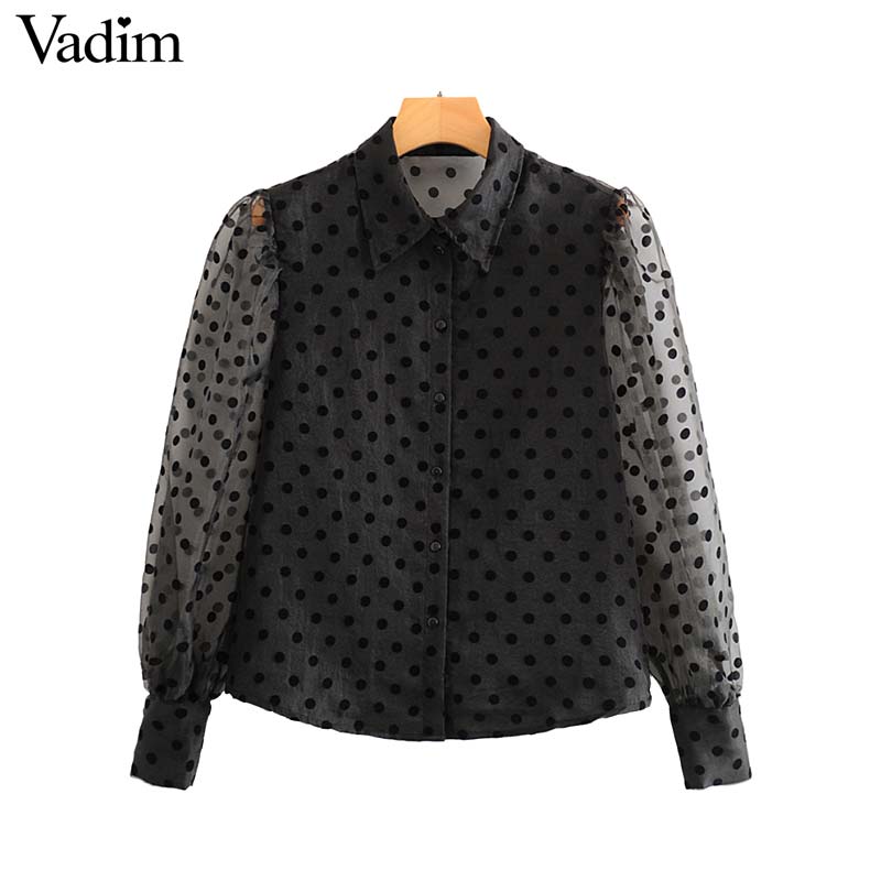 Vadim women Organza polka dots black blouse long sleeve female casual see through shirts chic transparent tops blusas LB795, As picture
Vadim women Organza polka dots black blouse long sleeve female casual see through shirts chic transparent tops blusas LB795, As picture