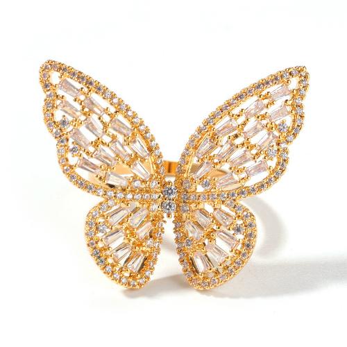 New in Butterfly Open Cuff Finger Rings Rose Gold Colorful Bling Cubic Zirconia Hollow Adjustable Index Ring Band for Girls Women Wolf Tide Jewelry Ge