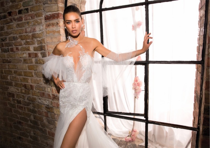elihav sasson mermaid wedding dresses sexy side split lace appliqued sheer neck beach boho bridal gowns robe de marie