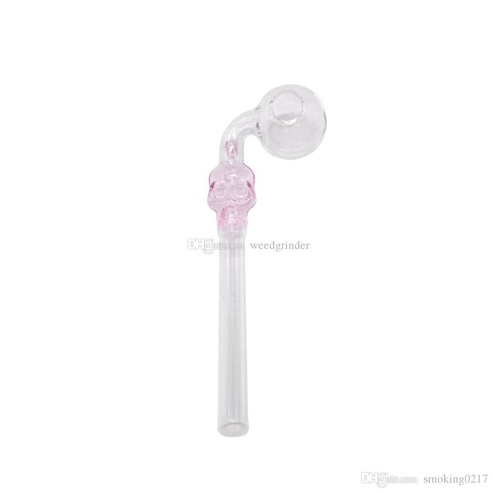wholesale 14cm skull glass oil burner pipe Curved Mini Hand Smoking Pipes