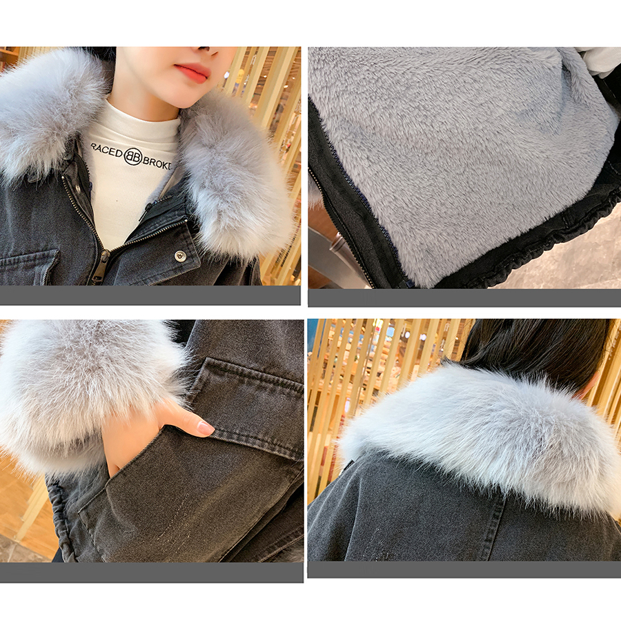 Casual Cotton Liner Fur Collar Denim Jackets Women Korean Loose Hardy Warm Black Denim Coat Female Winter Cowboy Parka Outwear T200111
