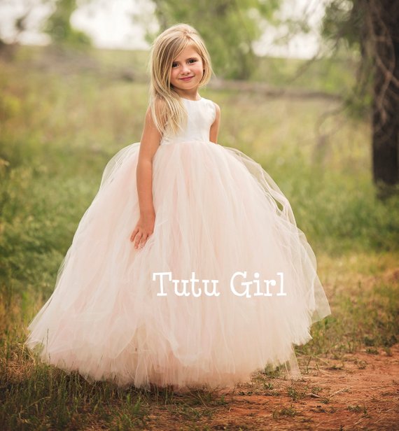 Tutu Flower Girl Dresses Jewel Neck Tulle Ball Gown Floor Length Custom Cheap Girls Pageant Dress Backless Kids Formal Gowns