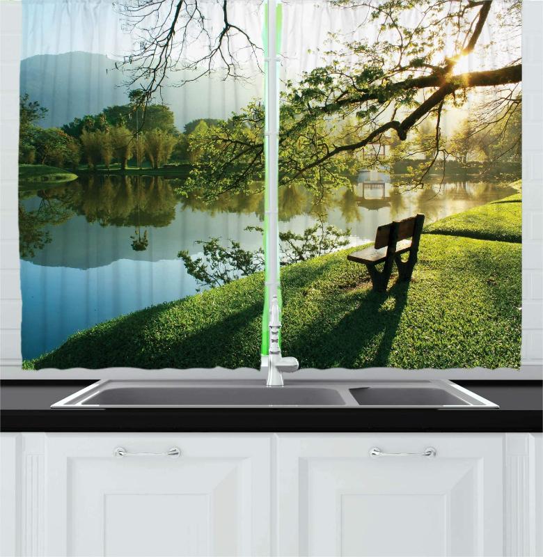 Nature Kitchen Curtains Wooden Chair at Lake Garden Park Serene Calming Environment Fresh Land Picture Window Drapes for Kitchen, As pic
Nature Kitchen Curtains Wooden Chair at Lake Garden Park Serene Calming Environment Fresh Land Picture Window Drapes for Kitchen, As pic