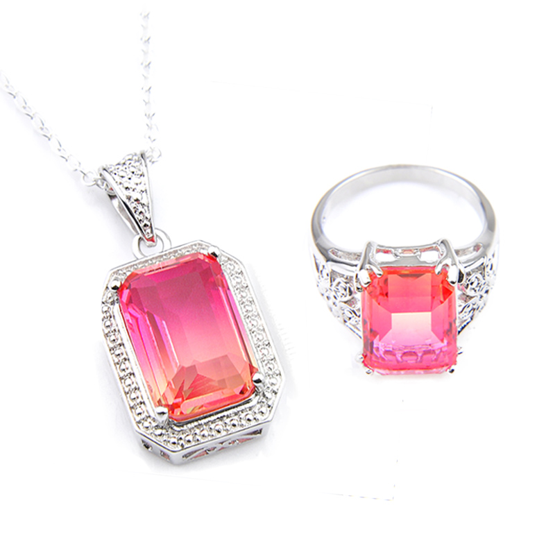 Luckyshin 2set/lot Rings Pendants Sets square Bi colored Tourmaline Vintage 925 silver Necklaces Women Weddings Party Xams Gift
Luckyshin 2set/lot Rings Pendants Sets square Bi colored Tourmaline Vintage 925 silver Necklaces Women Weddings Party Xams Gift