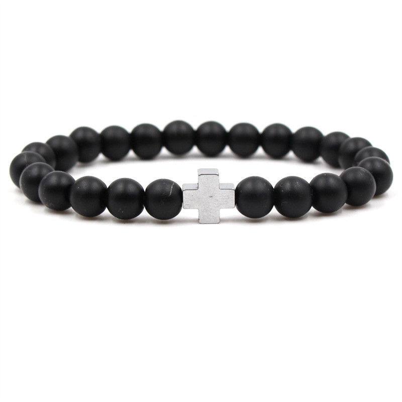 Scrub stone black magnet colorful cross beads bracelet men and women cure birthday gift bracelet