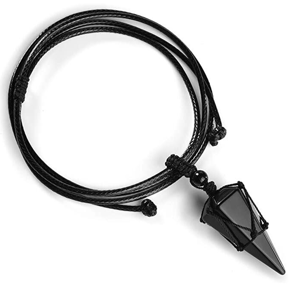 QIMOSHI Natural stone Hexagonal Pointed Reiki Chakra Pendants Healing Quartz Crystal Dowsing Pendulums Necklaces Cord Adjustable