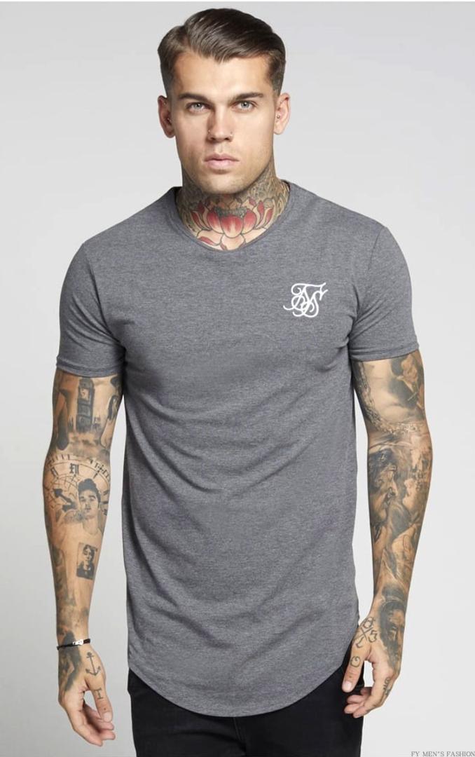 Fashion Summer fitness t shirt Men Hip Hop T Shirts Irregular Curved Hem Short Sleeved Cotton SikSilk T-shirt