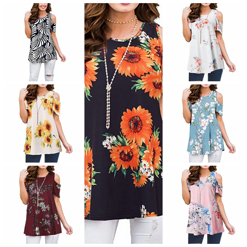 Spot 2021 European Spring and Summer Explosion Print Off-the-shoulder Short Sleeve Turtleneck T-shirt support mixed batch