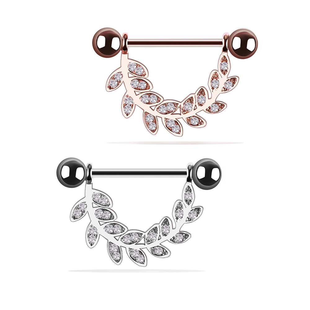 Gold leaf-studded stainless steel breast ring pierced female nipple shield body piercing ring body jewelry as a pair for sale