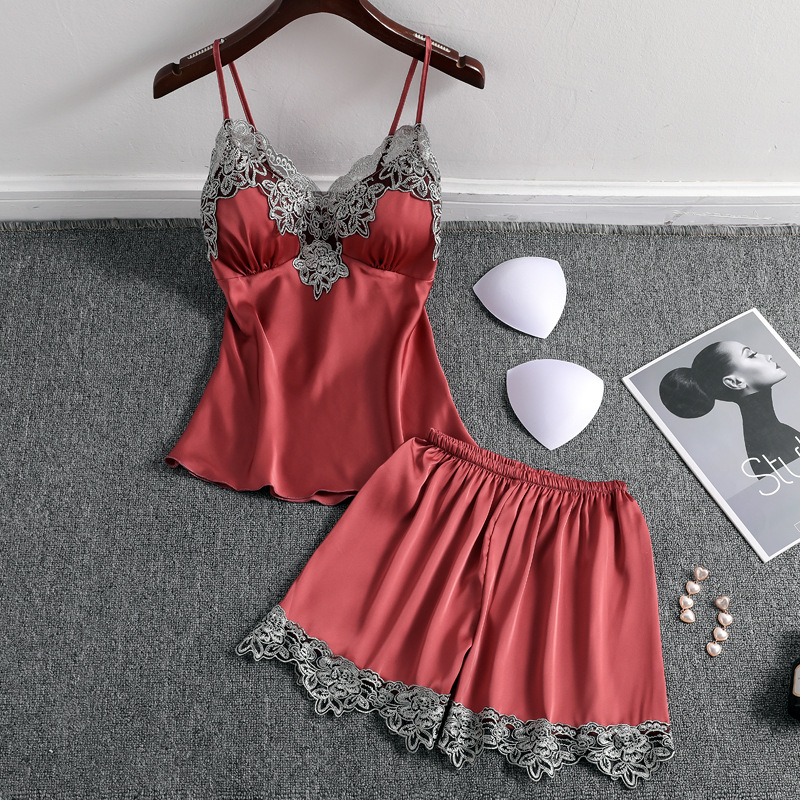 2020 Summer New Satin 2PCS Pajamas Suit Strap Top&Shorts Lady Sexy Nightwear Sleepwear Lace Intimate Lingerie Nightgown Homewear
2020 Summer New Satin 2PCS Pajamas Suit Strap Top&Shorts Lady Sexy Nightwear Sleepwear Lace Intimate Lingerie Nightgown Homewear