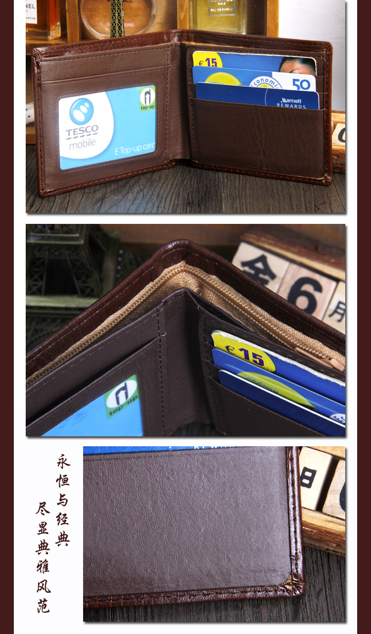 Wallets Vintage Mens Fine Bifold Brown Black PU Leather Credit Card Cool tri fold Wallet for men