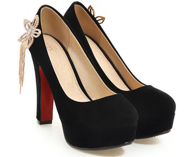 2019 Suede Women's shoes in Spring and Autumn with New style High heel Coarse heel round head water drill#03, Black
2019 Suede Women's shoes in Spring and Autumn with New style High heel Coarse heel round head water drill#03, Black