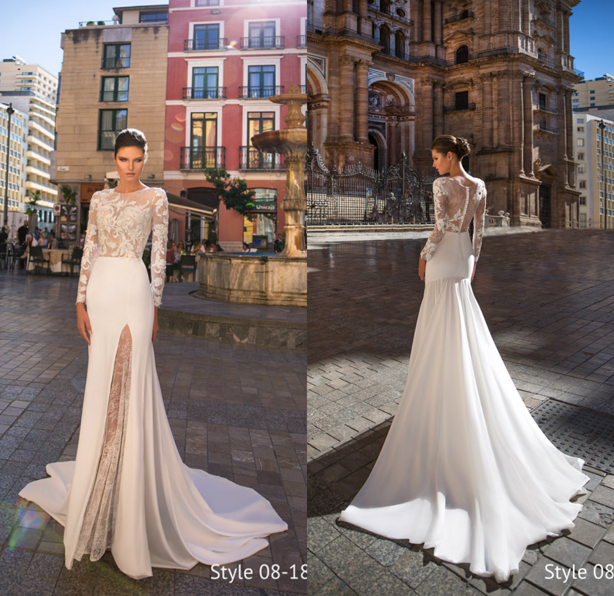 2019 Mermaid Wedding Dresses Jewel Neck Lace Appliqued Sweep Train Bohemian Wedding Dress Side Split Long Sleeve Beach Bridal Gowns