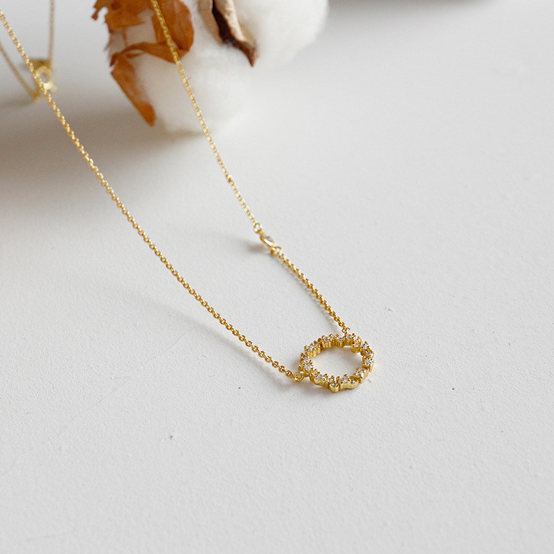 Zircon Choker Necklaces 100% 925 Sterling Silver Zircon Hollow Round Circle Collar Necklace Wedding Party Gifts For Women
