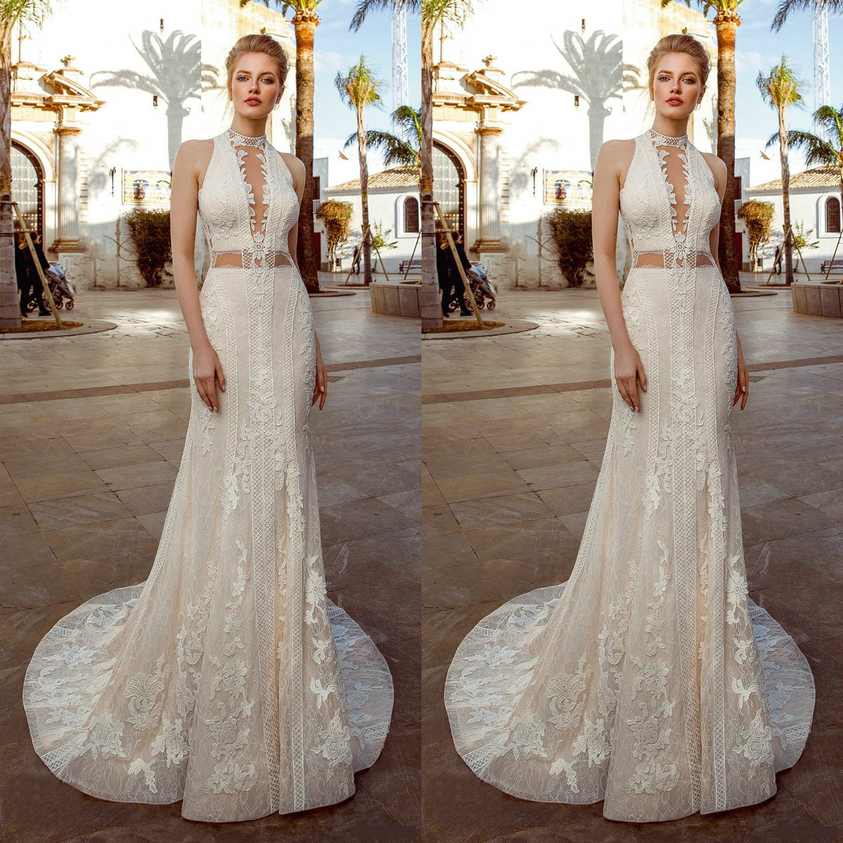 2021 Mermaid Wedding Dresses High Collar Sleeveless Lace Appliques Bridal Gowns Custom Made Button Back Sweep Train Robe De Soiree, Gold
2021 Mermaid Wedding Dresses High Collar Sleeveless Lace Appliques Bridal Gowns Custom Made Button Back Sweep Train Robe De Soiree, Gold
