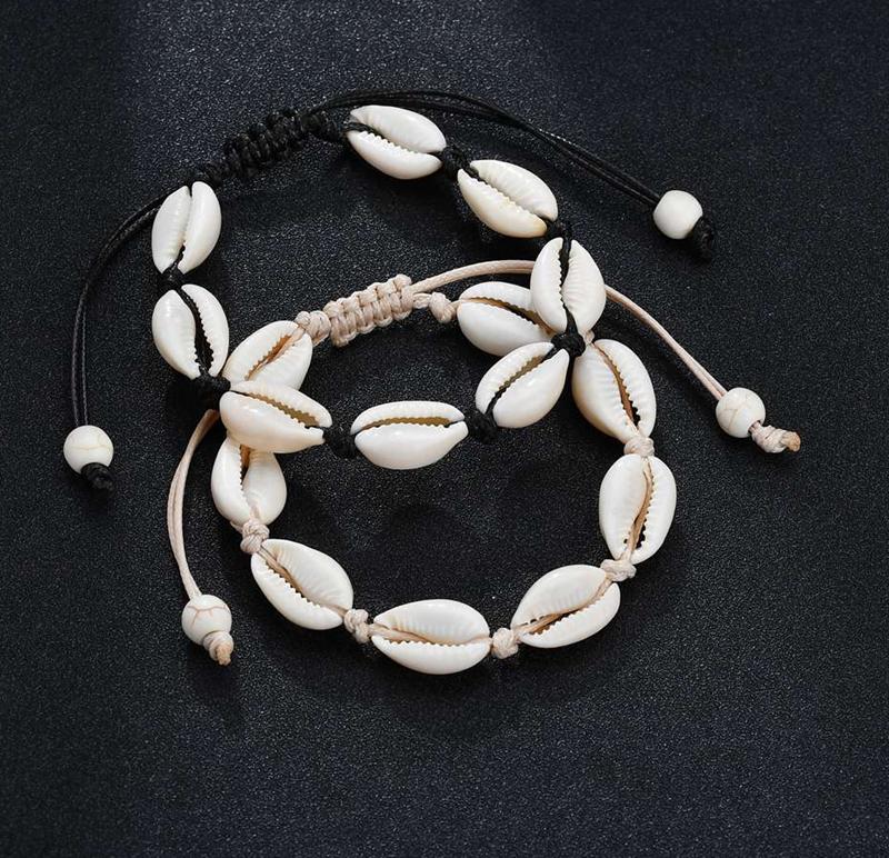 3PCS Black White Boho Natural Girls Shells Charm Bracelets for Women Beach Jewelry Handmade Rope Bracelets Bangles Jewelry Gift