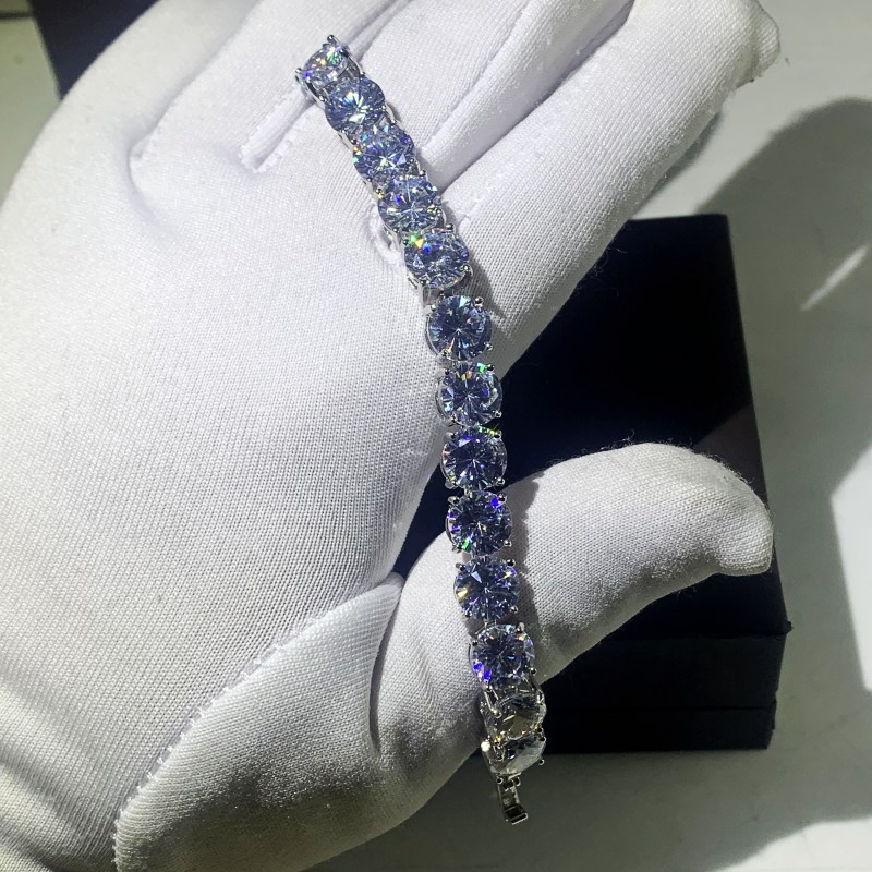 Hip Hop Vintage Sterg Sier Bracelet for Women, 8MM White Topaz CZ Dia Gemstones Wedding Bridal Party Jewelry Gift