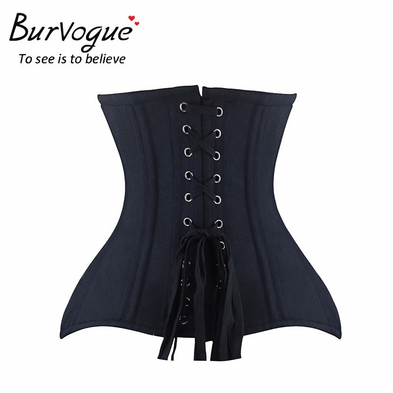 Burvogue Underbust Corset Bustier Steampunk Steel Boned Slim Waist Control Corset For Women Waist Trainer Corselet Plus Size Y19070201