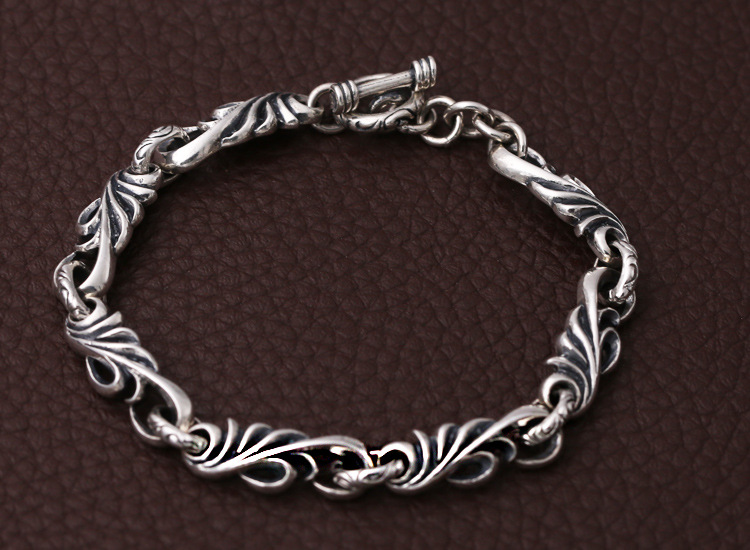 Personalized 925 sterling silver jewelry antique silver American European hand-made designer scroll link chain bracelets for men women