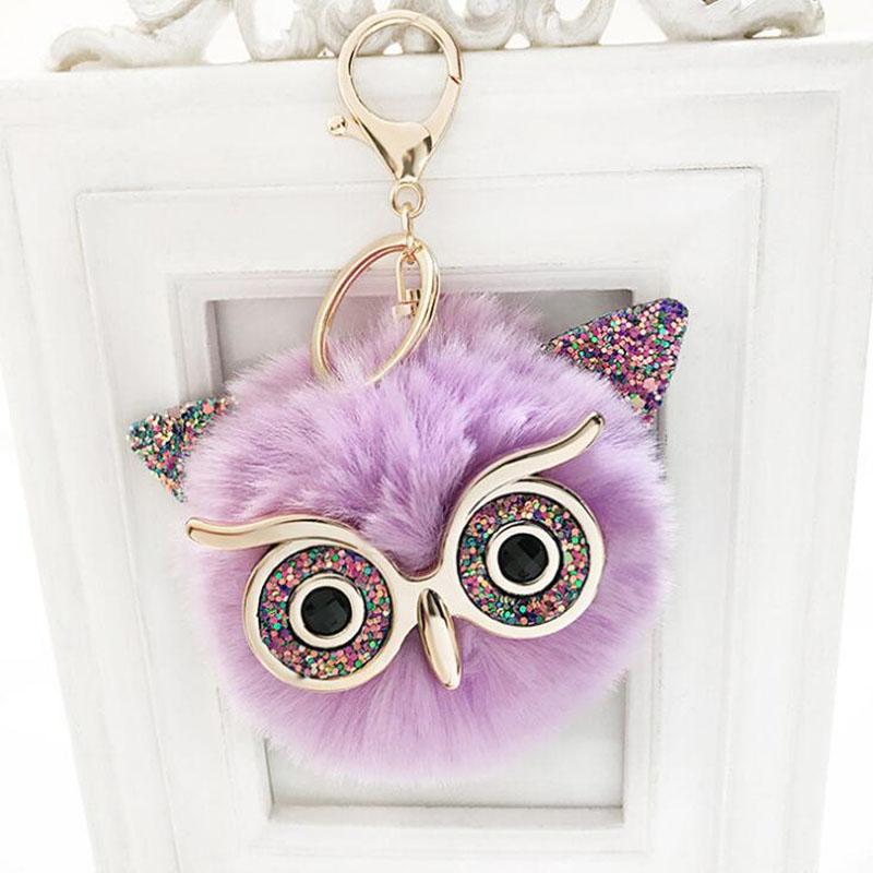 10pcs/Lot Girls Jewelry Key Chains Fashion Owl Fluffy Cute Key Ring Party Gift Car Decorations for Women Bags Pendant Ornament