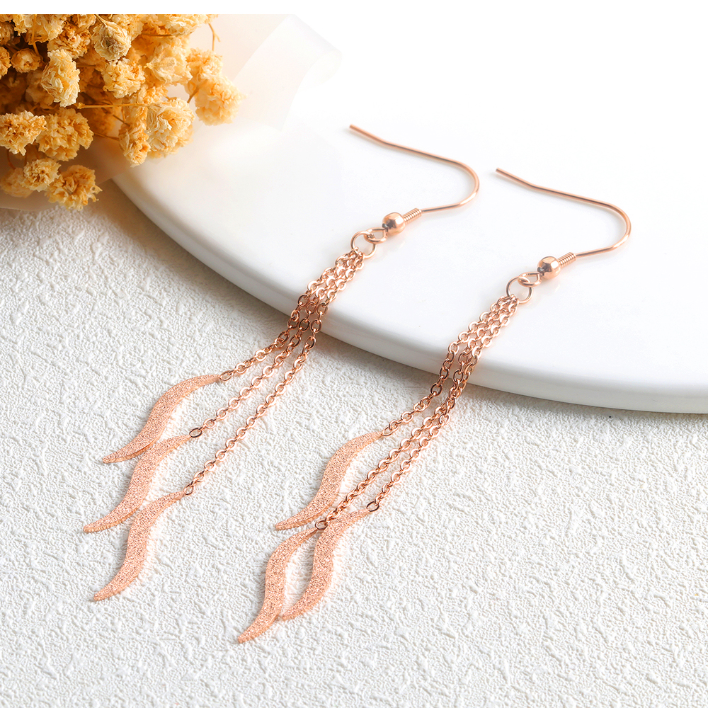 Charm Shining Scrub Tassel Drop Earrings Jewelry Stainless Steel 14K Gold Plated Earrings Women Girl's Gift