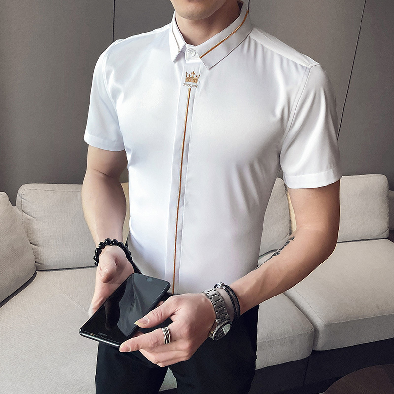 Casual Slim Fit Short Sleeve Shirt Streetwear Social Crown Embroidered Tuxedo Dress Shirt Tide S-5XL Summer Korean Men's, Black
Casual Slim Fit Short Sleeve Shirt Streetwear Social Crown Embroidered Tuxedo Dress Shirt Tide S-5XL Summer Korean Men's, Black