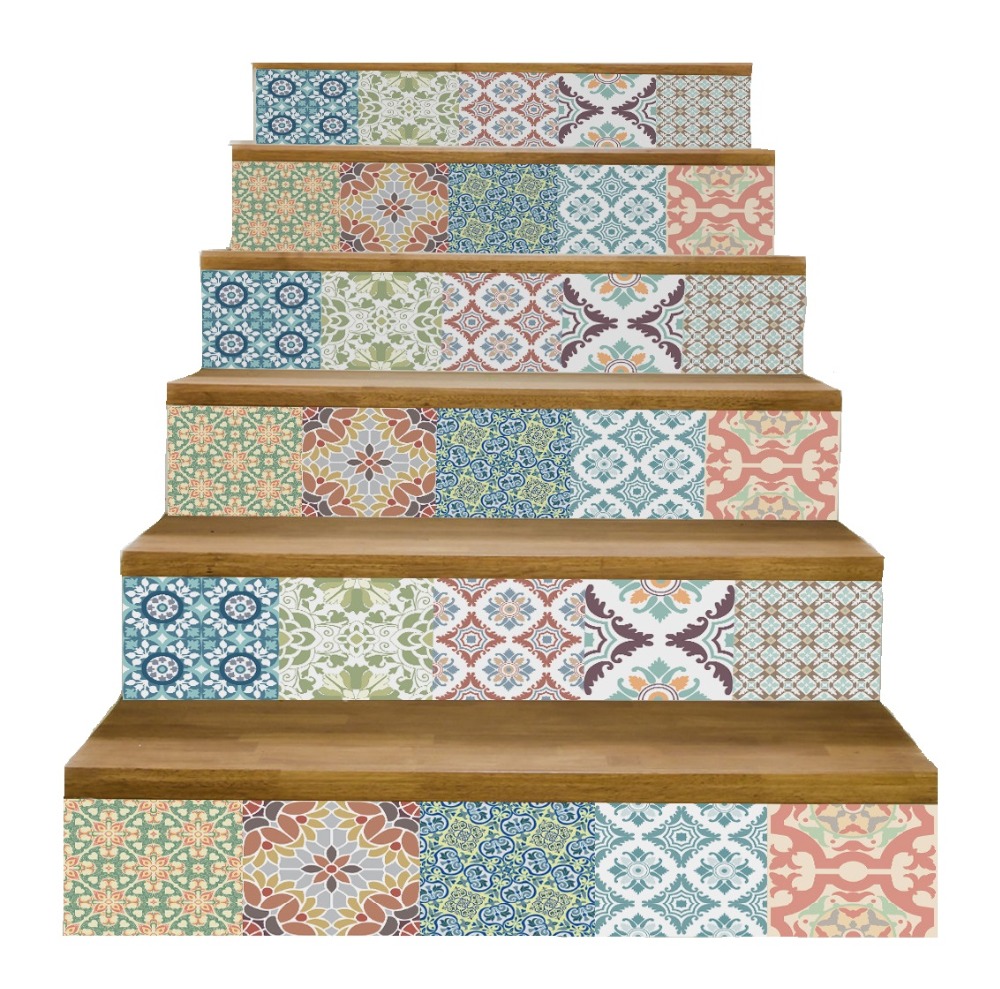 6Pcs/Set DIY 3D Stairway Steps Sticker Pottery Stair Stickers Fall Floor Wall Decor Decals for Living Room Decoration
