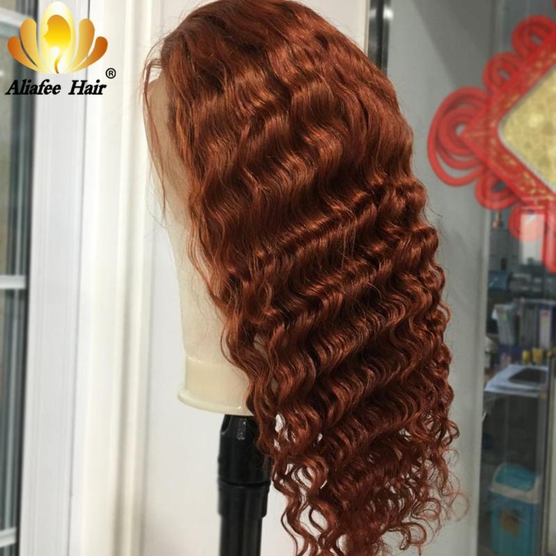 

Aliafee Ginger Orange Ombre Color Deep Wave Wig Peruvian Remy Hair 13x4 Human Hair Wigs 150% PrePlucked With Baby For Women, Natural color