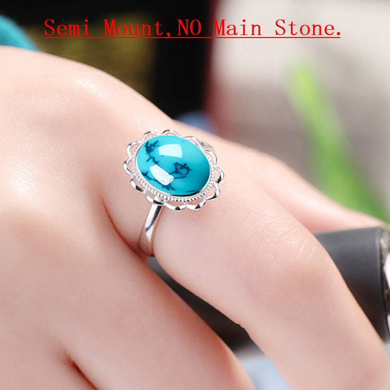 925 Sterling Silver Women Engagement Wedding Ring Women 8x11mm Oval Cabochon Semi Mount Ring Setting Wholesale