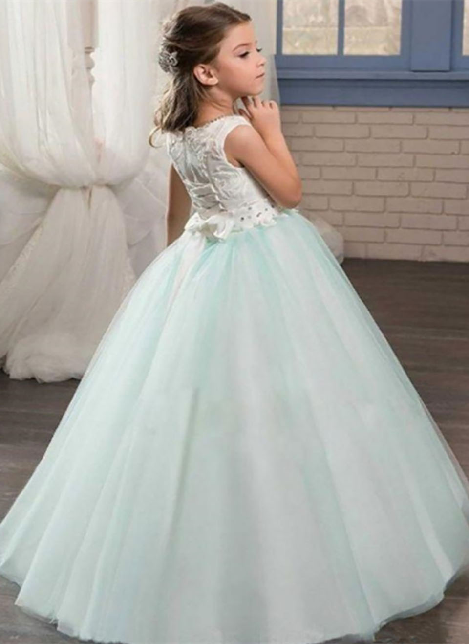 Green Flower Girls Dress Kids Pageant Wedding Gown Prom Princess Formal Occassion Girls Dress Communion Kid's Party