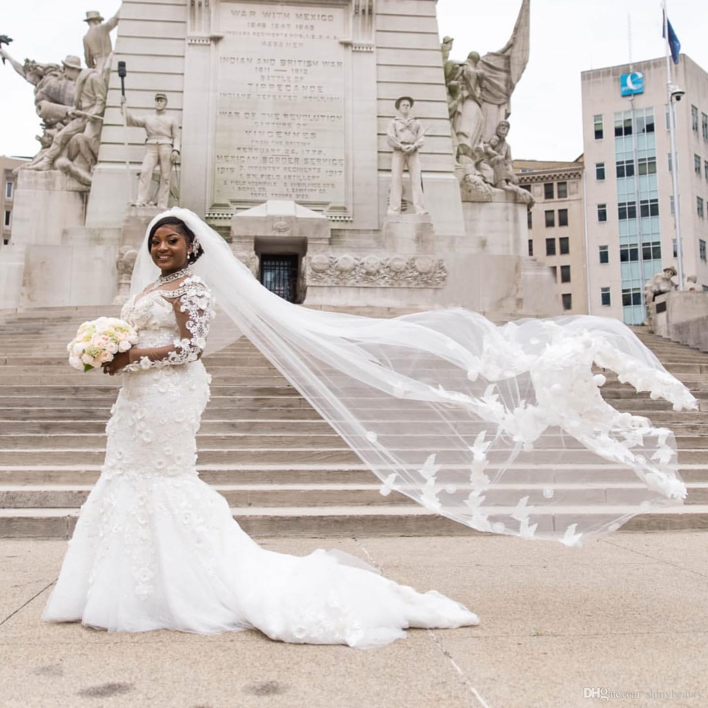 Aso Ebi Arabic Plus Size Urious Mermaid Dresses Lace Beaded Crystals Sheer Neck Wedding Dress Bridal Gowns Vestidos De Noiva