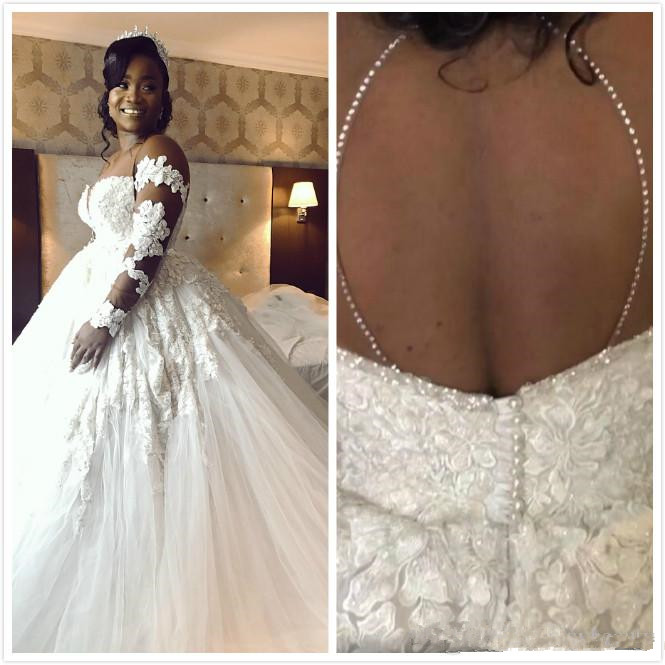 Country Plus Size Lace Beaded Ball Gown Long Sleeves Sheer Neck Bridal Dresses Vintage Cheap Wedding Gowns Q38 0510