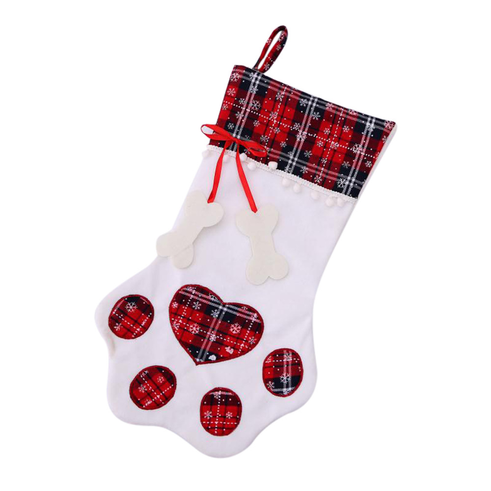 Plaid Christmas Gift Bags Pet Dog Cat Stocking Socks Xmas Tree Hanging Pendant Toy Doll gifts Decor for the new year