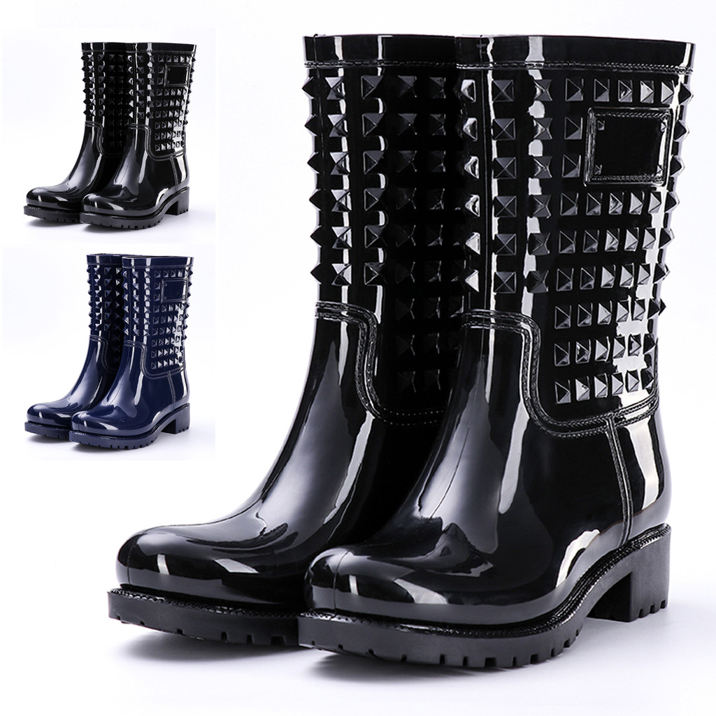 waterproof shoes Women's Rain Boots shiny high qulity PVC booties Mid-calf Bootie Rivet Waterproof Footwear Shoes Zapatos Mujer, Blue
waterproof shoes Women's Rain Boots shiny high qulity PVC booties Mid-calf Bootie Rivet Waterproof Footwear Shoes Zapatos Mujer, Blue