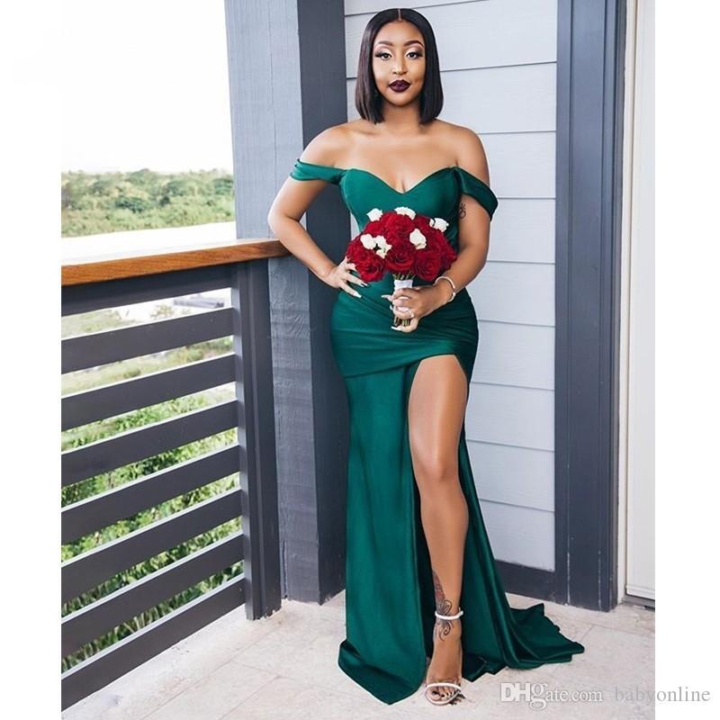 Mixed Styles Mermaid Bridesmaid Dresses Plus Size Side Split Off Shoulder Wedding Party Dress Vestidos De Fiesta Maid Of Hohor BM0199