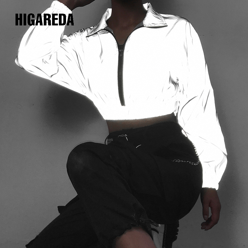 HIGAREDA Reflective Harajuku Cropped Jacket Hip Hop Casual Coats Women Long Sleeve Loose Windbreaker Korean Autumn Streetwear, Gray
HIGAREDA Reflective Harajuku Cropped Jacket Hip Hop Casual Coats Women Long Sleeve Loose Windbreaker Korean Autumn Streetwear, Gray