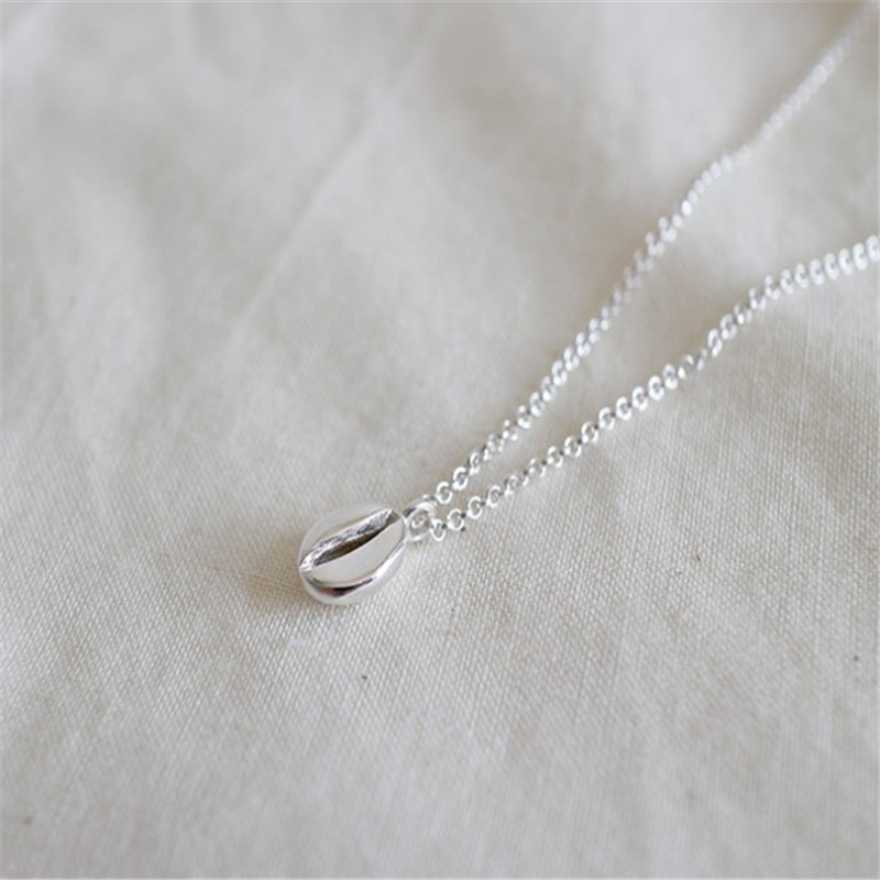Authentic 925 Sterling Silver Small Geometric Coffe Beans Pendant Necklace For Women Students Silver Tiny Pendants Choker Necklaces