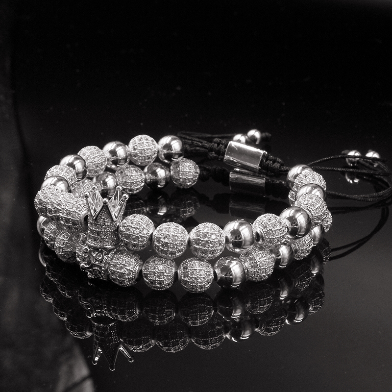 Men BraceletsLuxury Crown Charm 8mm Micro Pave CZ Round Braided Macrame Bracelet Pulseira Feminina Handmade Jewelry Women Gift Valentine's Day Ho