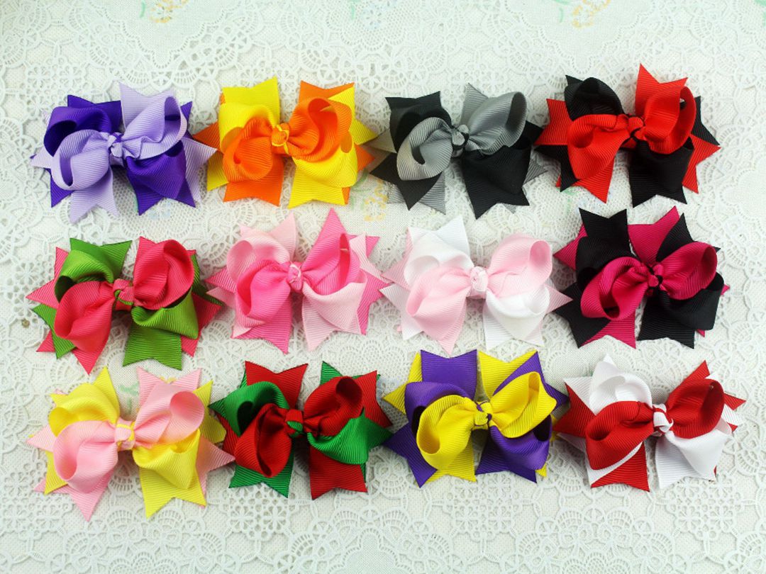 Girls' 3 inches double-color grosgrain ribbon Hair Bows Clips Accessories Boutique Hairpins Headwear Princess Barrettes 20pcs HD3205