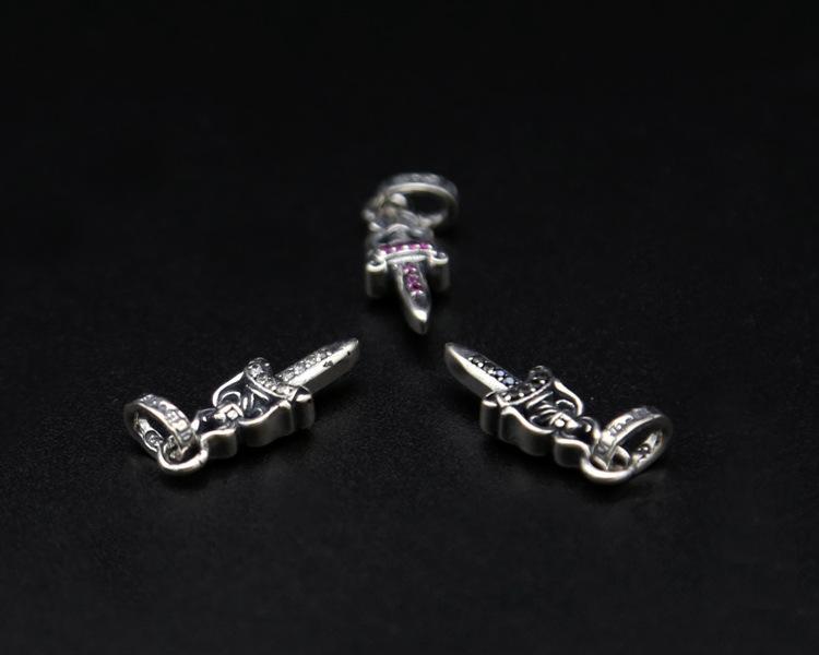 Brand new 925 sterling silver vintage American hand-made designer jewelry antique silver sword necklace pendant with CZ 3 colors hot