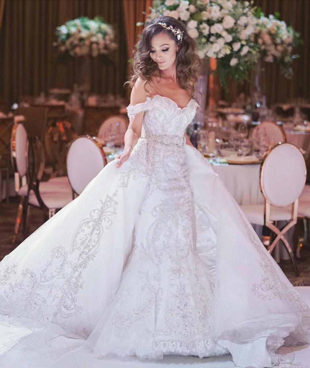 2020 Luxury Mermaid Wedding Dresses With Detachable Train Off The Shoulder Full Lace Applique Sweep Train Bridal Gowns Robes De Mariée
